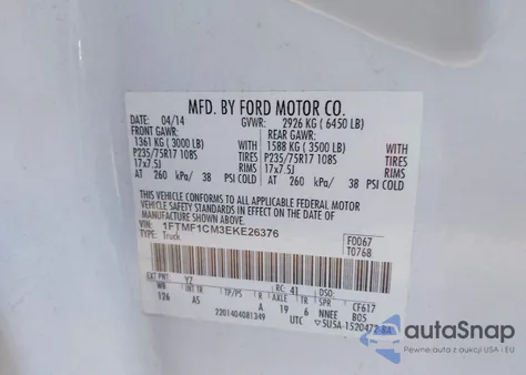 2014 Ford F-150 Xl from USA, damaged, VIN 1FTMF1CM3EKE26376